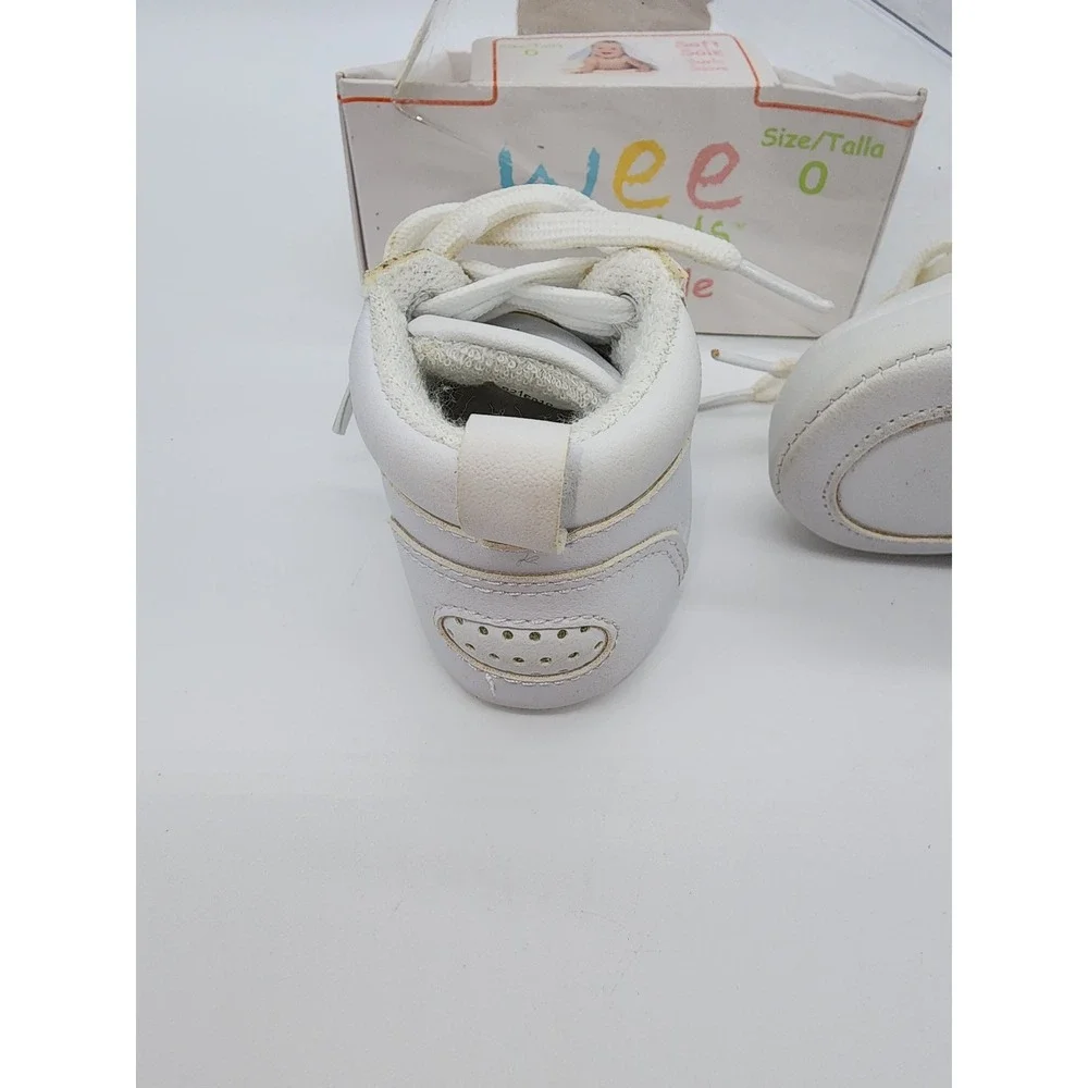 Wee Essentials Y2k Baby Soft Sole White High Top Sneakers Crib Shoes Size 0 NIB
